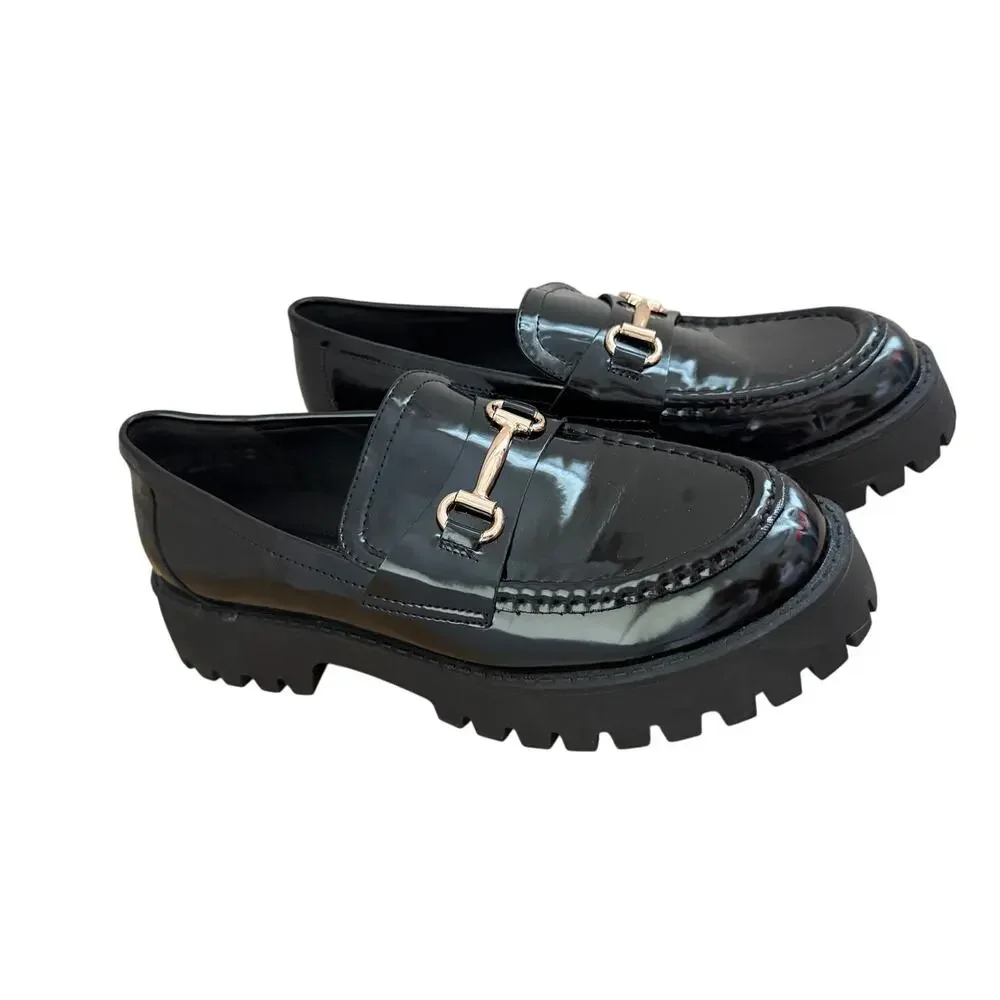 Dream Pairs Chunky Platform Slip On Loafers Black Patent Size 9